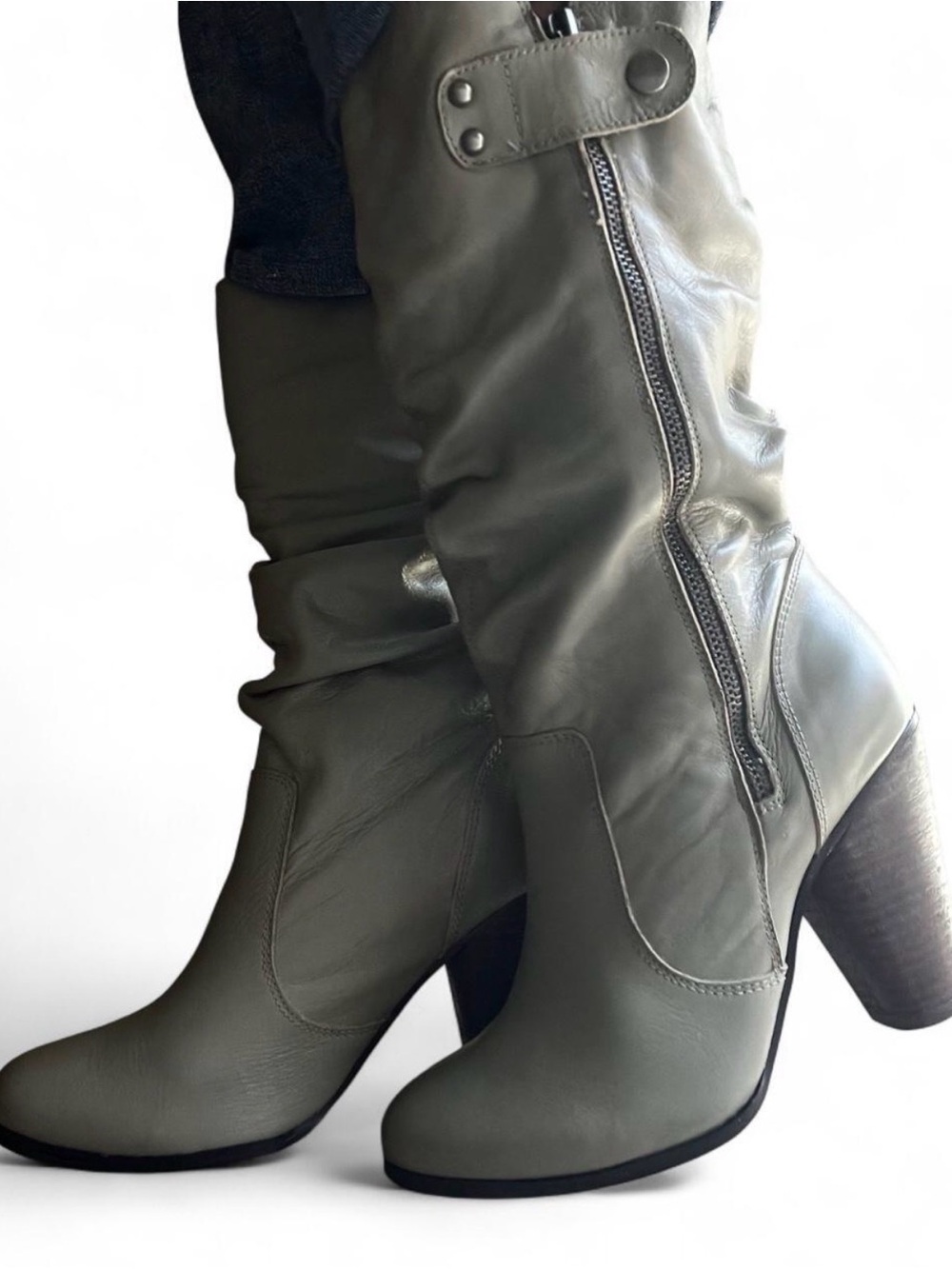 Women’s Tall Zip-Detail Heeled Boots — Olive